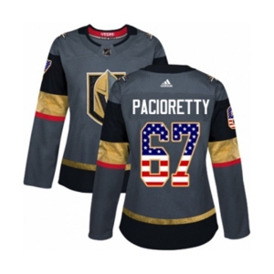Women Adidas Vegas Golden Knights #67 Max Pacioretty Authentic Gray USA Flag Fashion NHL Jersey