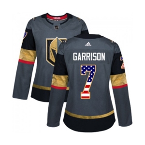 Women Adidas Vegas Golden Knights #7 Jason Garrison Authentic Gray USA Flag Fashion NHL Jersey