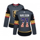 Women Adidas Vegas Golden Knights #71 William Karlsson Authentic Gray USA Flag Fashion NHL Jersey