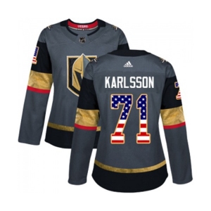 Women Adidas Vegas Golden Knights #71 William Karlsson Authentic Gray USA Flag Fashion NHL Jersey