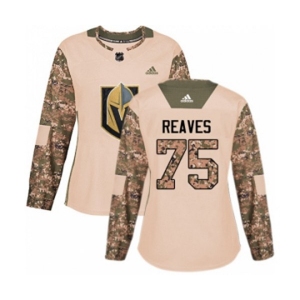 Women Adidas Vegas Golden Knights #75 Ryan Reaves Authentic Camo Veterans Day Practice NHL Jersey