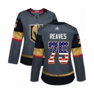 Women Adidas Vegas Golden Knights #75 Ryan Reaves Authentic Gray USA Flag Fashion NHL Jersey