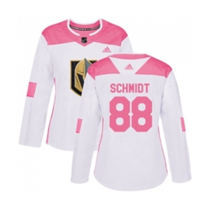 Women Adidas Vegas Golden Knights #88 Nate Schmidt Authentic White Pink Fashion NHL Jersey