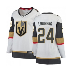 Women Vegas Golden Knights #24 Oscar Lindberg Authentic White Away Fanatics Branded Breakaway NHL Jersey