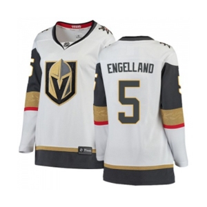 Women Vegas Golden Knights #5 Deryk Engelland Authentic White Away Fanatics Branded Breakaway NHL Jersey