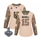Women's Adidas Vegas Golden Knights #15 Jon Merrill Authentic Camo Veterans Day Practice 2018 Stanley Cup Final NHL Jersey