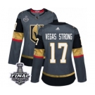 Women's Adidas Vegas Golden Knights #17 Vegas Strong Authentic Gray Home 2018 Stanley Cup Final NHL Jersey