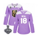 Women's Adidas Vegas Golden Knights #18 James Neal Authentic Purple Fights Cancer Practice 2018 Stanley Cup Final NHL Jersey