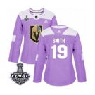 Women's Adidas Vegas Golden Knights #19 Reilly Smith Authentic Purple Fights Cancer Practice 2018 Stanley Cup Final NHL Jersey