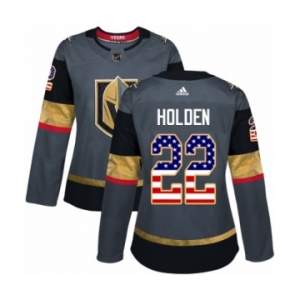 Women's Adidas Vegas Golden Knights #22 Nick Holden Authentic Gray USA Flag Fashion NHL Jersey