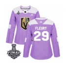 Women's Adidas Vegas Golden Knights #29 Marc-Andre Fleury Authentic Purple Fights Cancer Practice 2018 Stanley Cup Final NHL Jersey