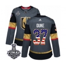 Women's Adidas Vegas Golden Knights #37 Reid Duke Authentic Gray USA Flag Fashion 2018 Stanley Cup Final NHL Jersey