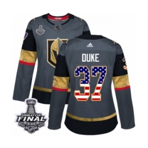 Women's Adidas Vegas Golden Knights #37 Reid Duke Authentic Gray USA Flag Fashion 2018 Stanley Cup Final NHL Jersey