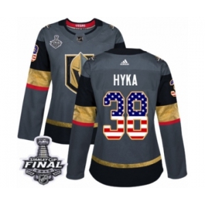 Women's Adidas Vegas Golden Knights #38 Tomas Hyka Authentic Gray USA Flag Fashion 2018 Stanley Cup Final NHL Jersey