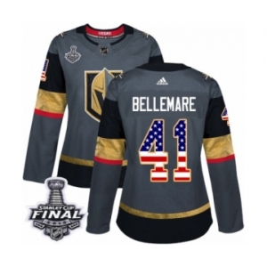 Women's Adidas Vegas Golden Knights #41 Pierre-Edouard Bellemare Authentic Gray USA Flag Fashion 2018 Stanley Cup Final NHL Jersey