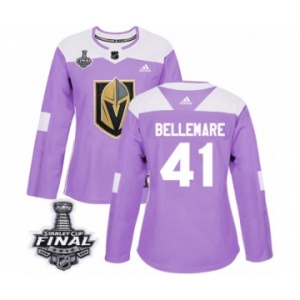 Women's Adidas Vegas Golden Knights #41 Pierre-Edouard Bellemare Authentic Purple Fights Cancer Practice 2018 Stanley Cup Final NHL Jersey