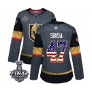 Women's Adidas Vegas Golden Knights #47 Luca Sbisa Authentic Gray USA Flag Fashion 2018 Stanley Cup Final NHL Jersey