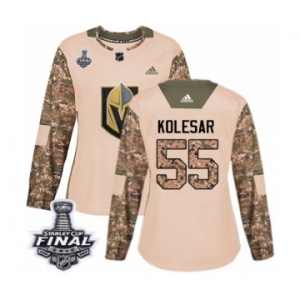 Women's Adidas Vegas Golden Knights #55 Keegan Kolesar Authentic Camo Veterans Day Practice 2018 Stanley Cup Final NHL Jersey