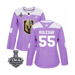 Women's Adidas Vegas Golden Knights #55 Keegan Kolesar Authentic Purple Fights Cancer Practice 2018 Stanley Cup Final NHL Jersey