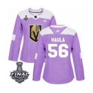 Women's Adidas Vegas Golden Knights #56 Erik Haula Authentic Purple Fights Cancer Practice 2018 Stanley Cup Final NHL Jersey