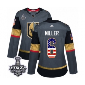 Women's Adidas Vegas Golden Knights #6 Colin Miller Authentic Gray USA Flag Fashion 2018 Stanley Cup Final NHL Jersey