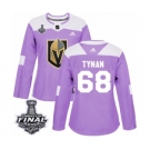 Women's Adidas Vegas Golden Knights #68 T.J. Tynan Authentic Purple Fights Cancer Practice 2018 Stanley Cup Final NHL Jersey