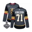 Women's Adidas Vegas Golden Knights #71 William Karlsson Authentic Gray Home 2018 Stanley Cup Final NHL Jersey