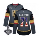 Women's Adidas Vegas Golden Knights #71 William Karlsson Authentic Gray USA Flag Fashion 2018 Stanley Cup Final NHL Jersey