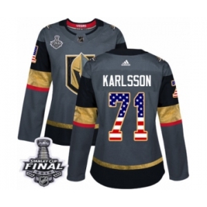 Women's Adidas Vegas Golden Knights #71 William Karlsson Authentic Gray USA Flag Fashion 2018 Stanley Cup Final NHL Jersey