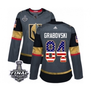 Women's Adidas Vegas Golden Knights #84 Mikhail Grabovski Authentic Gray USA Flag Fashion 2018 Stanley Cup Final NHL Jersey