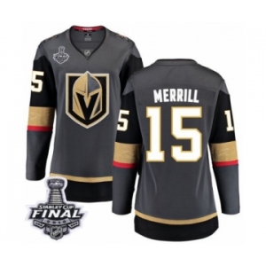 Women's Vegas Golden Knights #15 Jon Merrill Authentic Black Home Fanatics Branded Breakaway 2018 Stanley Cup Final NHL Jersey