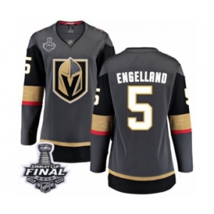 Women's Vegas Golden Knights #5 Deryk Engelland Authentic Black Home Fanatics Branded Breakaway 2018 Stanley Cup Final NHL Jersey