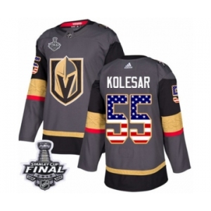 Youth Adidas Vegas Golden Knights #55 Keegan Kolesar Authentic Gray USA Flag Fashion 2018 Stanley Cup Final NHL Jersey