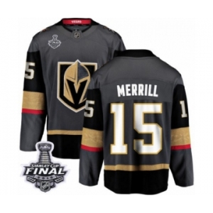 Youth Vegas Golden Knights #15 Jon Merrill Authentic Black Home Fanatics Branded Breakaway 2018 Stanley Cup Final NHL Jersey
