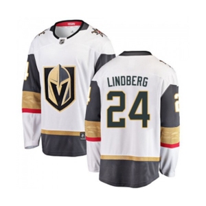 Youth Vegas Golden Knights #24 Oscar Lindberg Authentic White Away Fanatics Branded Breakaway NHL Jersey