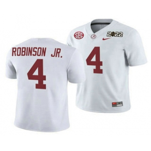 Men's Alabama Crimson Tide #4 Brian Robinson Jr 2022 Patch White College Football Stitched Jersey
