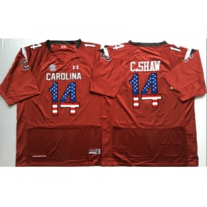 South Carolina Gamecocks #14 C.Shaw Red USA Flag College Jersey