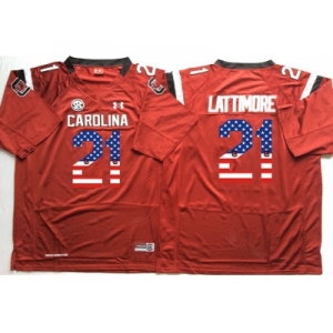 South Carolina Gamecocks #21 Marcus Lattimore Red USA Flag College Jersey