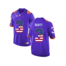 2016 US Flag Fashion Clemson Tigers Artavis Scott #3 College Football Limited Jersey - Purple