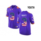 2016 US Flag Fashion Youth Clemson Tigers Artavis Scott #3 College Football Limited Jersey - Purple