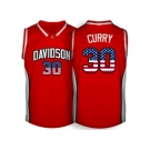 2016 US Flag Fashion Men's Davidson Wildcat Stephen Curry #30 College Basketball Jerseys - Red