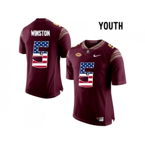 2016 US Flag Fashion-2016 Youth Florida State Seminoles Jameis Winston #5 College Football Limited Jersey - Red