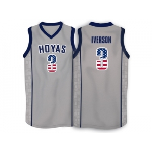 2016 US Flag Fashion Allen Iverson #3 Georgetown Hoyas 1996 Throwback Retro Jersey - Grey