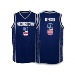 2016 US Flag Fashion Allen Iverson #3 Georgetown Hoyas 1996 Throwback Retro Jersey - Navy Blue