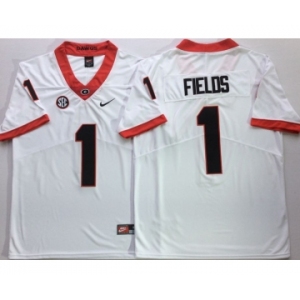 Georgia Bulldogs #1 Justin Fields White Nike College Football Jersey