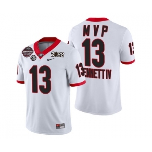 Mens Georgia Bulldogs #13 Stetson Bennett IV White 2021-22 National Champions College Football Game MVP Jersey