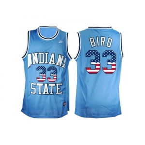 2016 US Flag Fashion Indiana State Sycamores Larry Bird #33 College Basketball Hardwood Legends Jersey - Blue