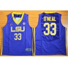 LSU Tigers #33 Shaquille O'Neal Purple Basketball Stitched NCAA Jersey