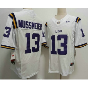 Men's LSU Tigers #13 Garrett Nussmeier White FUSE College Stitched Jersey