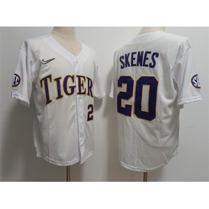 Men's LSU Tigers #20 Paul Skenes White Stitched Baseball Jersey